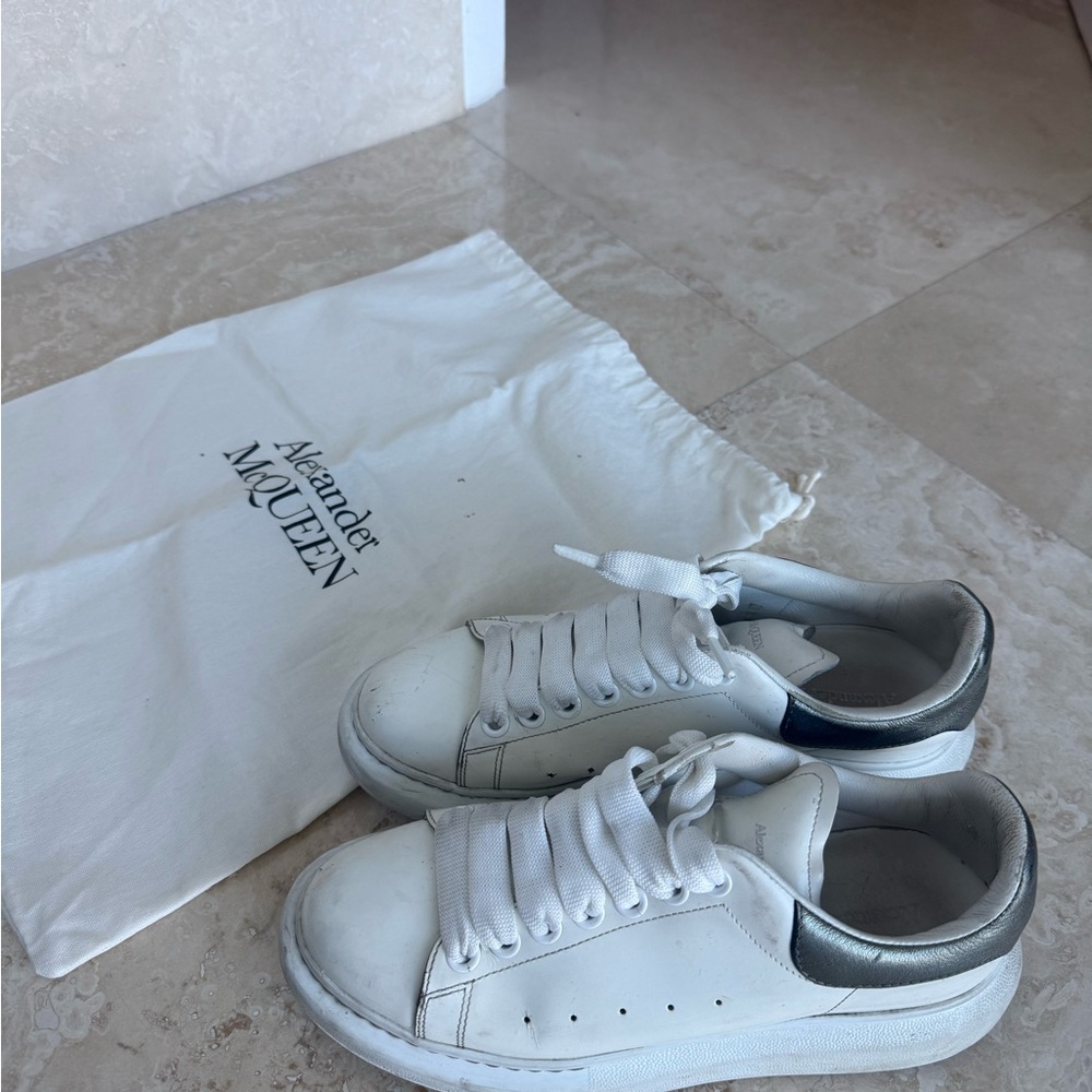 Alexander McQueen White and Silver Sneakers